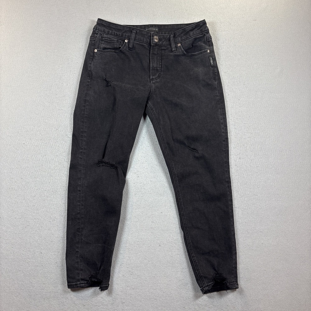 Silver Jeans Co Avery Skinny Jeans Womens 30x25 Stretch Denim‎ Raw Hem Black